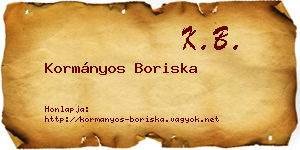Kormányos Boriska névjegykártya